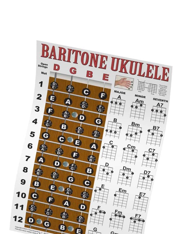 Baritone Ukulele Fretboard Notes & Chord Chart Poster 11x17 Beginner Easy Instruction Learn Book How image 1