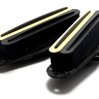 Dragonfire Duo Rail Set of 2 Strat Sized Humbucker Pickups ~ 2qty Zebra Cream Black w/ Black Rails image 1