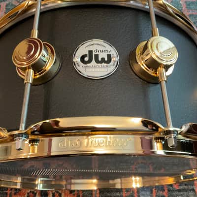 Dw Collectors 6.5 x 14 Aluminum 3mm Snare Drum - Black Powder Coated w/Gold Hw image 2