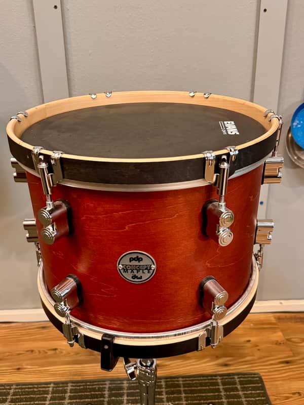 PDP Concept Maple 9x13” Rack Tom with Mount Bracket in Oxblood Satin Finish with Wood Hoops image 1