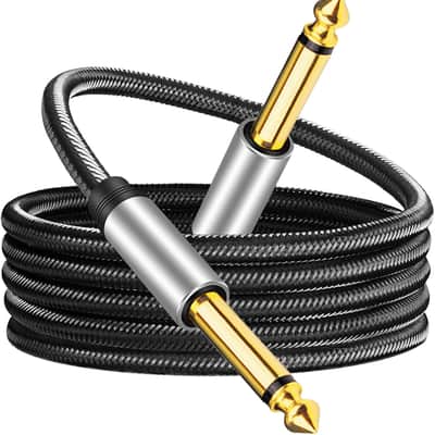 6.35mm Instrument Cable 3Ft,Silver Color Premium 6.35mm Mono Jack 1/4" TS Cable Unbalanced Guitar Patch Cords/Instrument Cable Male to Male with Zinc Alloy Housing and Nylon Braid(3Ft/1M) image 1