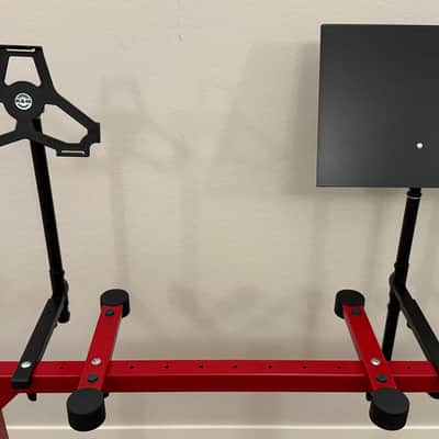 K&M 18810 Omega Table-Style Keyboard Stand, Ruby Red W/ included K&M Laptop Holder AND K&M iPad Mic Stand Holder image 2