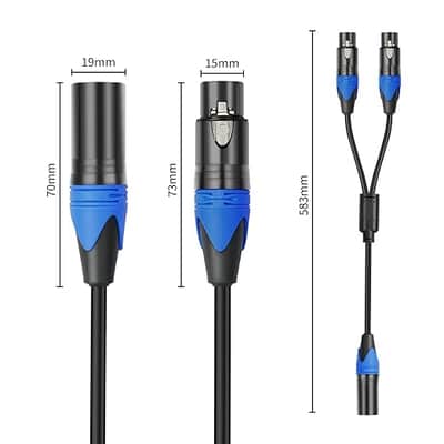 1 Male to 2 Female XLR Y Splitter Micrphone Cable, 3pin XLR Female to Dual XLR Male Y-Splitter Balanced Mic Audio Cables (1.6FT / 2 Pack) image 2