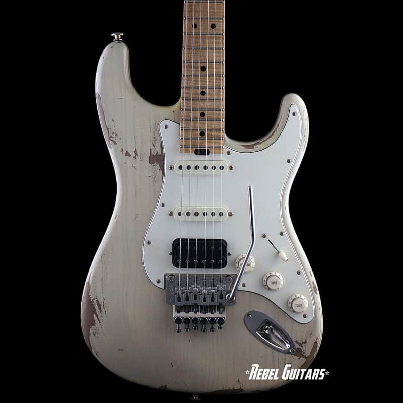 Luxxtone Guitars Choppa S in Aged Trans White with Floyd Rose & Flame Maple Neck image 1