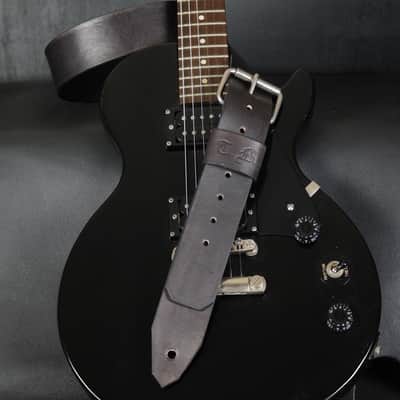 Personalized Handmade Leather Guitar Strap. Buckle. 47”to 54”..2” wide  Antique BLACK image 5