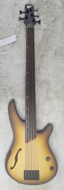 Ibanez SRH505F 5-String Fretless Hollowbody Bass, Flat Natural Browned Burst image 1