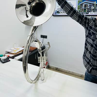 22” BBb Silver Brass Sousaphone – 3 Valve – High Polish Finish – With Case & Mouthpiece – New image 6
