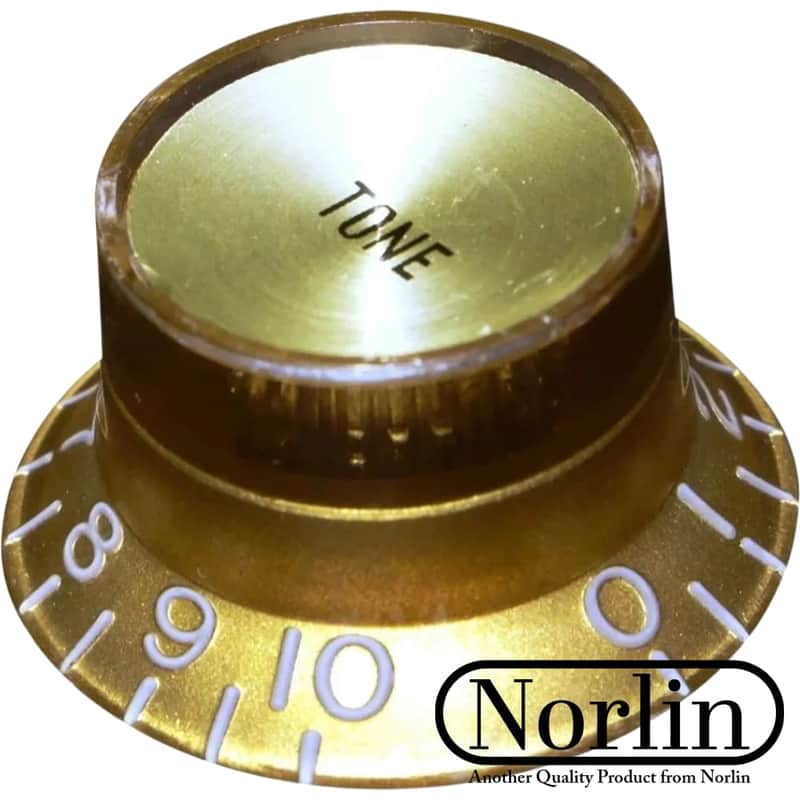 Norlin KG-130TI Embossed Top Hat Reflector Tone Knob for Gibson® Guitars-Gold w/ Gold Inserts image 1