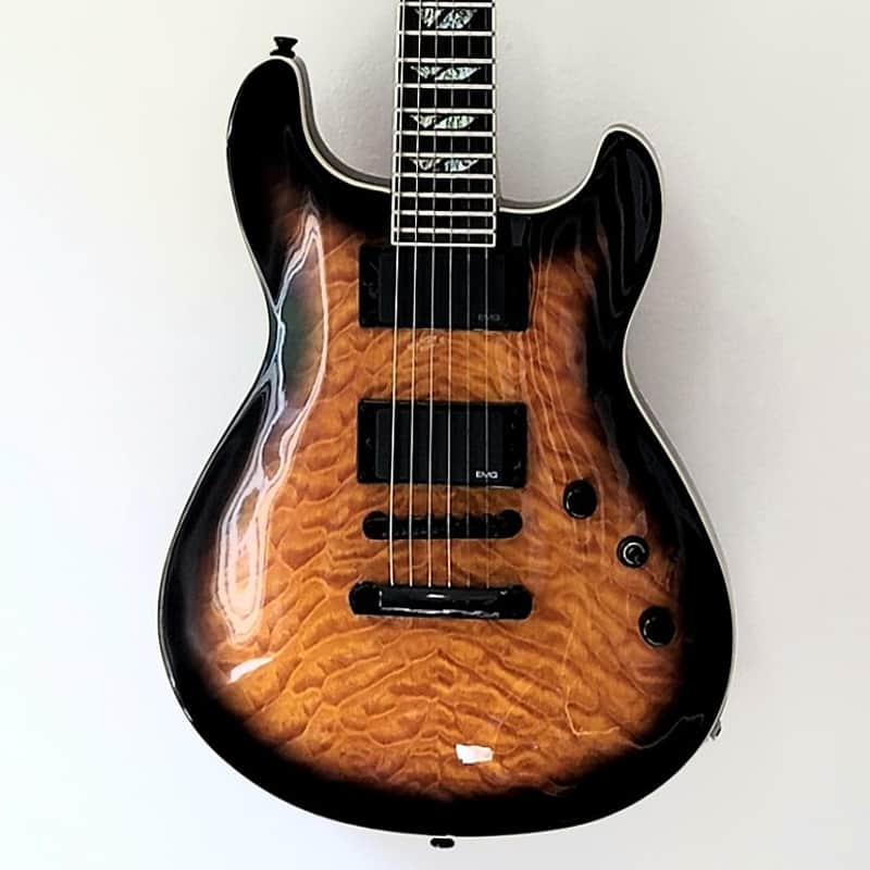 Fernandes Dragonfly Custom Elite Sunburst DC DoubleCut 24 Frets, Abalone EMG's image 1