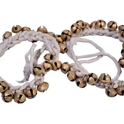Handmade Ghungroo India Cotton String 1.6cm White Bell Pair Kathak Ghungru Bells Dancing Bells Anklets Indian image 2