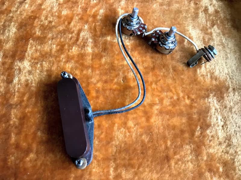 Fender Musicmaster Pickup / Pots / Jack / Brown cover Complete Original Wiring Harness 1964 64 image 1