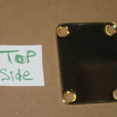 very lightly relic'd genuine Fender Gold Four Bolt Neck Plate (gold plated steel) +screws p/n 0991447200 (blank, NO Micro-Tilt Adjustment) from 2002-2003 SRV Artist Ser Strat (NO guitar) but can be used on dif year guitar / bass] Screws: # 8, 1&1/4" L image 15