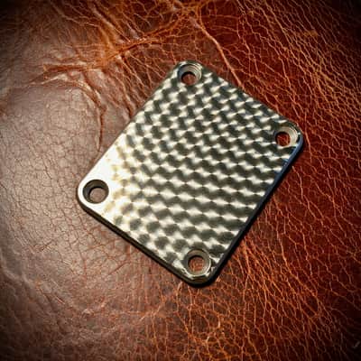 Van Dyke-Harms Extra Thick Stainless Steel, Engine Turned Neck Plate with Screws, Fits Fender-style, 4-bolt guitars 2023 - Engine-turned Stainless Steel image 1