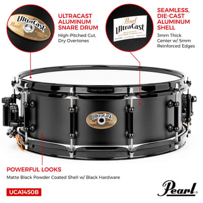 Pearl UltraCast 14"x5" 5/3/5mm Cast Aluminum Snare Drum (UCA1450/B) image 2