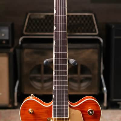 Gretsch Electromatic LTD Flame Okoume Broadkaster Double-Cut with Bigsby Electric Guitar - Roundup Orange image 4