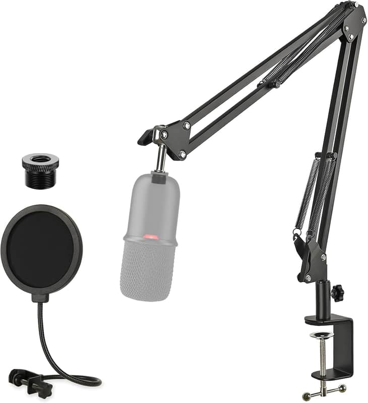 Boom Arm Mic Stand with Pop Filter, Adjustable Mic Boom Arm Stand with Upgrade Desk Clamp image 1