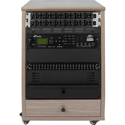 Gator Elite Furniture Series 12U Angled Studio Rack with Locking Casters Driftwood Grey Finish image 6