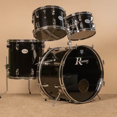 Vintage Rogers R-380 "Double Soul" Jet Black Drum Set image 1