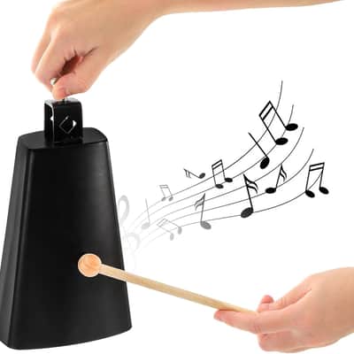 2 Pack Metal Steel Cow Bells, 7 Inch Cowbell Noise Makers with Handle Stick, Hand Percussion Music Cowbell for Drumset Cheering Wedding Football Sport Games Christmas image 3