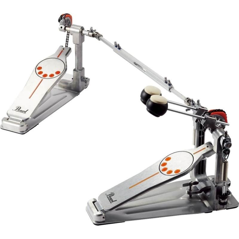 Pearl P932 Demonator Longboard Chain-Drive Double Bass Drum Pedal 2010s - Chrome / Orange image 1