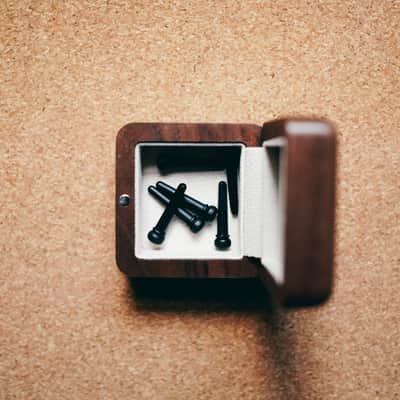 Premium Ebony Bridge Pins with Abalone Inlays & Walnut Wooden Box image 5