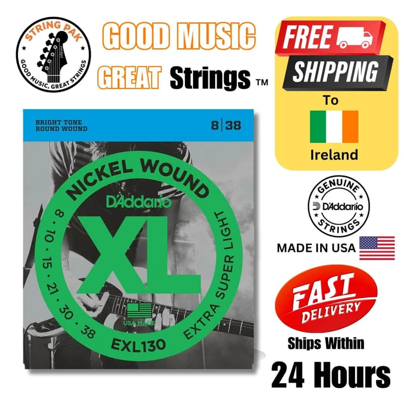 D'Addario EXL130 Electric Guitar Strings Nickel Plated 8-38 +2 FREE Strap Locks 2025 - Standard image 1