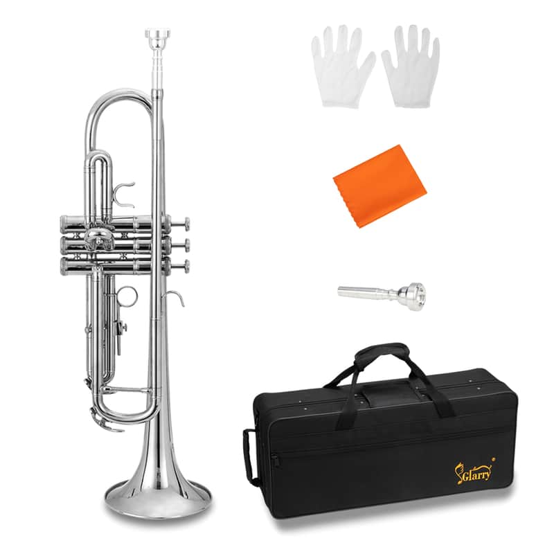 🎅🎄 For Pros and Beginners! Silver (Chrome) Unmarked Trumpet with Case/Bag/Pack +Strap +Cloth! image 1