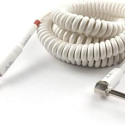 Premium Guitar Coil Cable 20 Feet, Instrument Coiled Curly Cord for Guitar Bass, 1/4 inch Right Angle to Straight, White image 2