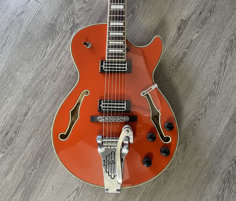 Ibanez AGR63 Hollow Body Electric guitar w/ Bigsby, Vibramate & Gigbag - Gretsch Orange - Gibson wiring harness UPGRADE image 1