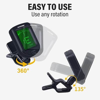 Clip-on Guitar Tuner for String Instrument,Digital Electronic Tuner,Large Clear LCD Display,Rotatable,Suitable for Acoustic Guitar,Ukulele,Bass,Violin and Chromatic,with 10 Guitar Picks image 4