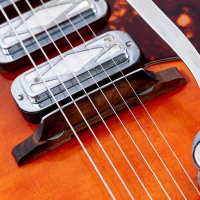1965 Silvertone 1454 Vintage Hollowbody Electric Guitar, Harmony USA w/ DeArmond Gold Foils, Case image 8