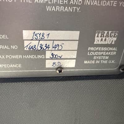 Trace Elliot 1518 1 x 15" 300w Cabinets 1995 - killer performing Bass Cabinets we have 3 available ! image 8