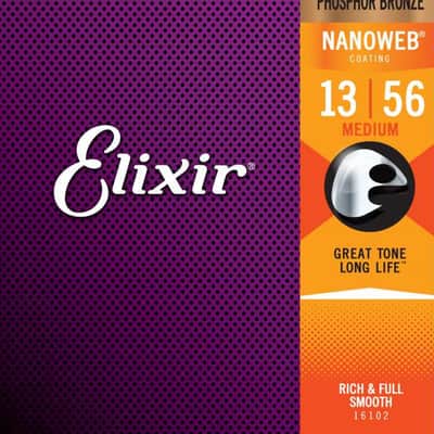 Elixir 16102 Nanoweb Phosphor Bronze Acoustic Guitar Strings - Medium (13-56) image 1