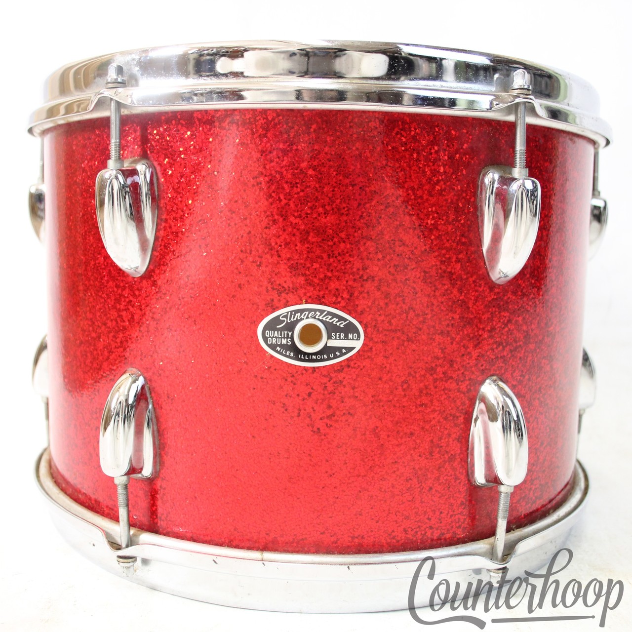 Slingerland 13x9"Red Sparkle Tom Drum 70s 3Ply Chrome Sound King StickSaver Rims — main photograph