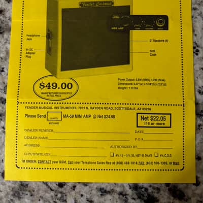 Fender 59 Bassman Mini Amp Dealer Flyer 90s image 1