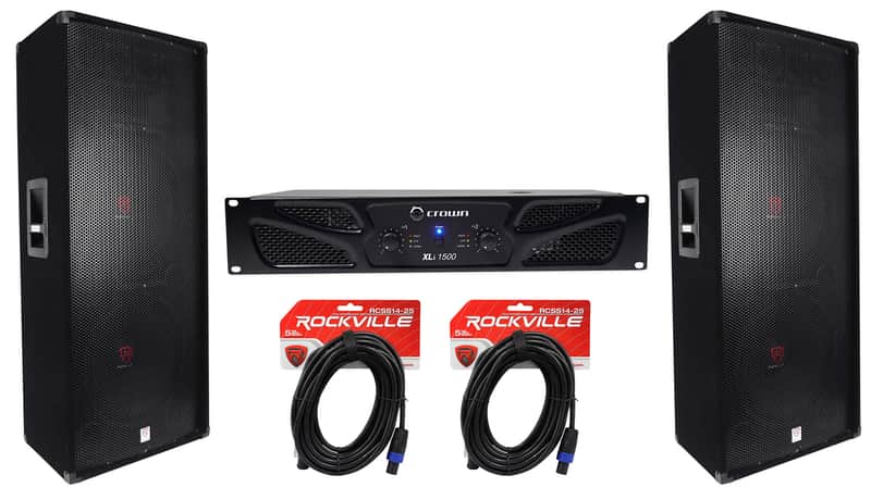 Crown Pro XLi1500 900w 2 Ch DJ/PA Power Amplifier+Dual 15” 3-Way 8-Ohm Speakers image 1