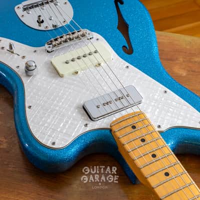 Fender USA neck on a custom Thinline Jazzmaster body Blue Sparkle offset - Bare Knuckle and The Creamery pickups image 11