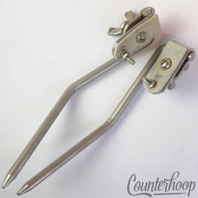 *Ludwig 2x Folding Bass Drum Spurs+Mounts Nickel Gull-Wing Vintage 50 WFL USA* image 3