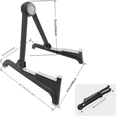 Classic A-Frame Tripod Adjustable Guitar Stand for Acoustic Bass Electric Guitars and Ukuleles Folding Floor Stand Small Good for Traveling (GrayRubber+BlackFrame) image 2