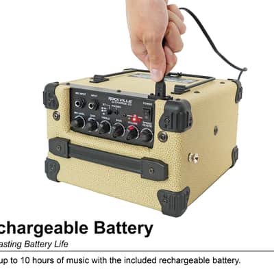 Rockville G-CHARGE 20 BEIGE Rechargeable Guitar Amplifier Spring Reverb+Mic Input image 3