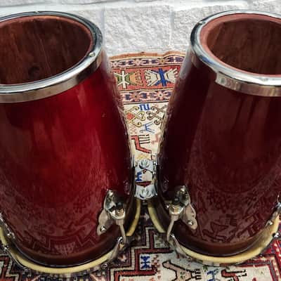 VINTAGE! Pearl Professional Series Oak Stave Short Congas 1990s - Cherry Red image 6