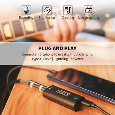 JOYO Guitar Audio Interface for Phone, Direct Monitoring with 6.35mm Input & 3.5mm Headphone Out, USB-C & Lightning Plug & Play, Portable Pocket Size (MOMIX CAB) image 3