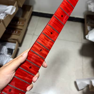 Red round gloss 22frets flame Maple electric Guitar neck for DIY parts image 4