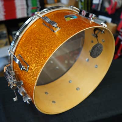 1970s USA Ludwig 6.5x14" Maple Snare Drum - Blue/Olive Badge - Gold Sparkle Wrap image 7