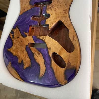 1 Burl Wood & Purple Epoxy Resin Guitar Body Single-Single-Humbucker pickup setup River table style Resin wood resin veneer Mahogany strat Electric guitar body SSH image 1
