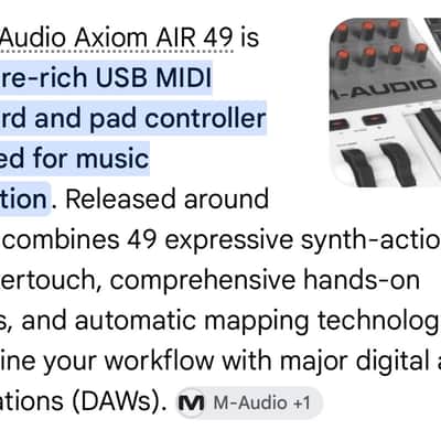 M-Audio Axiom AIR 49 Key USB MIDI Keyboard Controller 2010s - White image 6