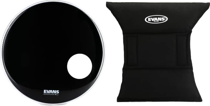Evans EQ3 Black Resonant Bass Drumhead - 20 inch - With Port Hole  Bundle with Evans EQ Pad Bass Drum Muffler image 1