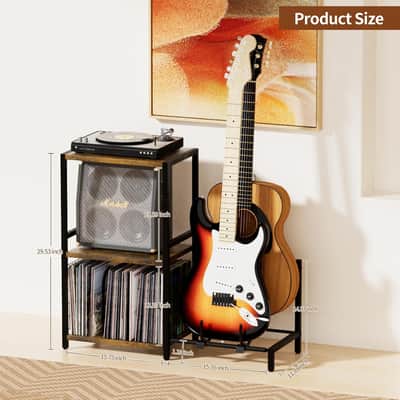 Rustic Brown 3-Tier Guitar Stand for Acoustic Guitars, Electric, Bass Studio Cabinet image 4