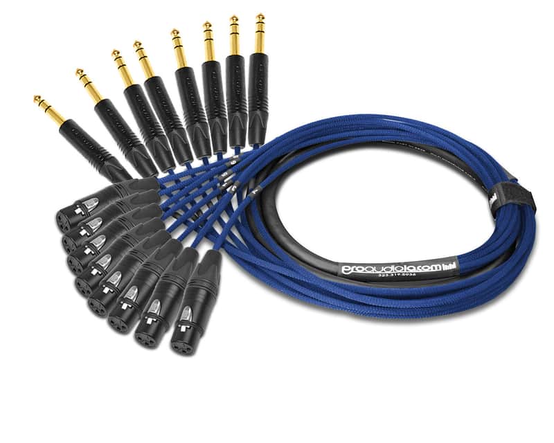 Premium Mogami 2932 8 Channel Snake | Neutrik Gold XLR-F to 1/4" TRS | Blue | 90 Feet image 1
