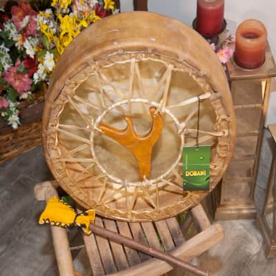Dobani FD14AH ''Pre-Tuned Calfskin Head Wood Frame Drum with Antler Handle and Beater image 2